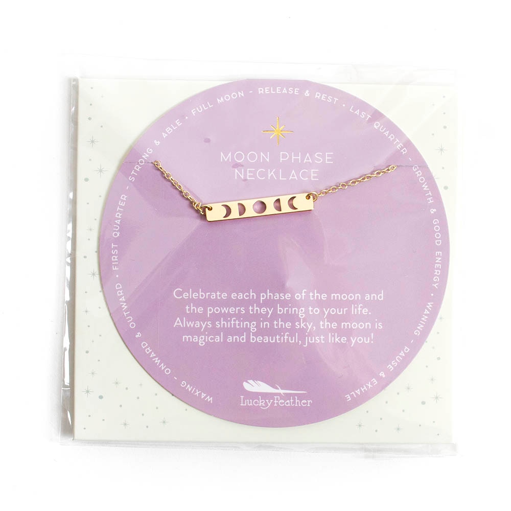 Lucky Feather, Moon Phase, Necklace, Gold